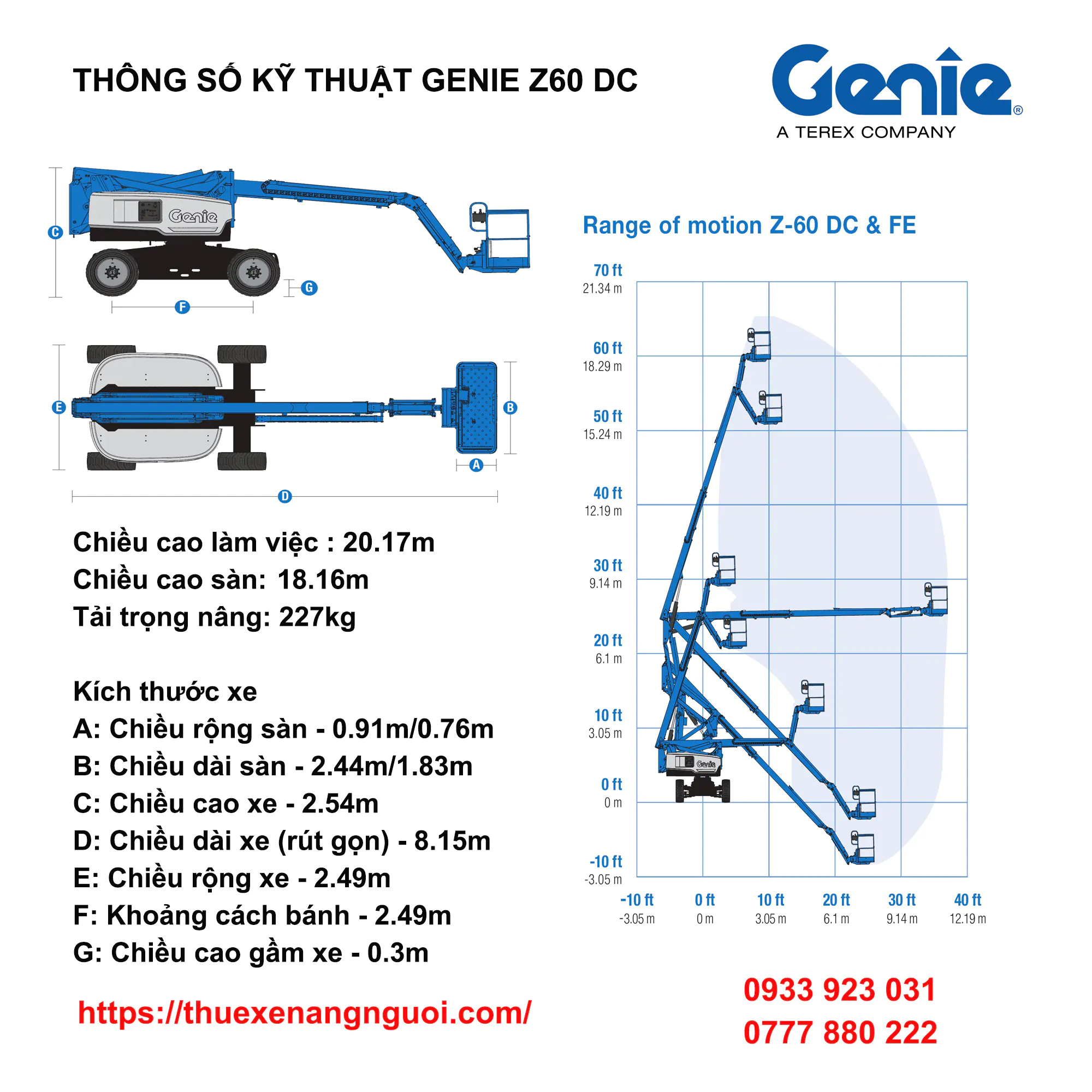 Xe Nâng Người Genie Z-60 DC Specification