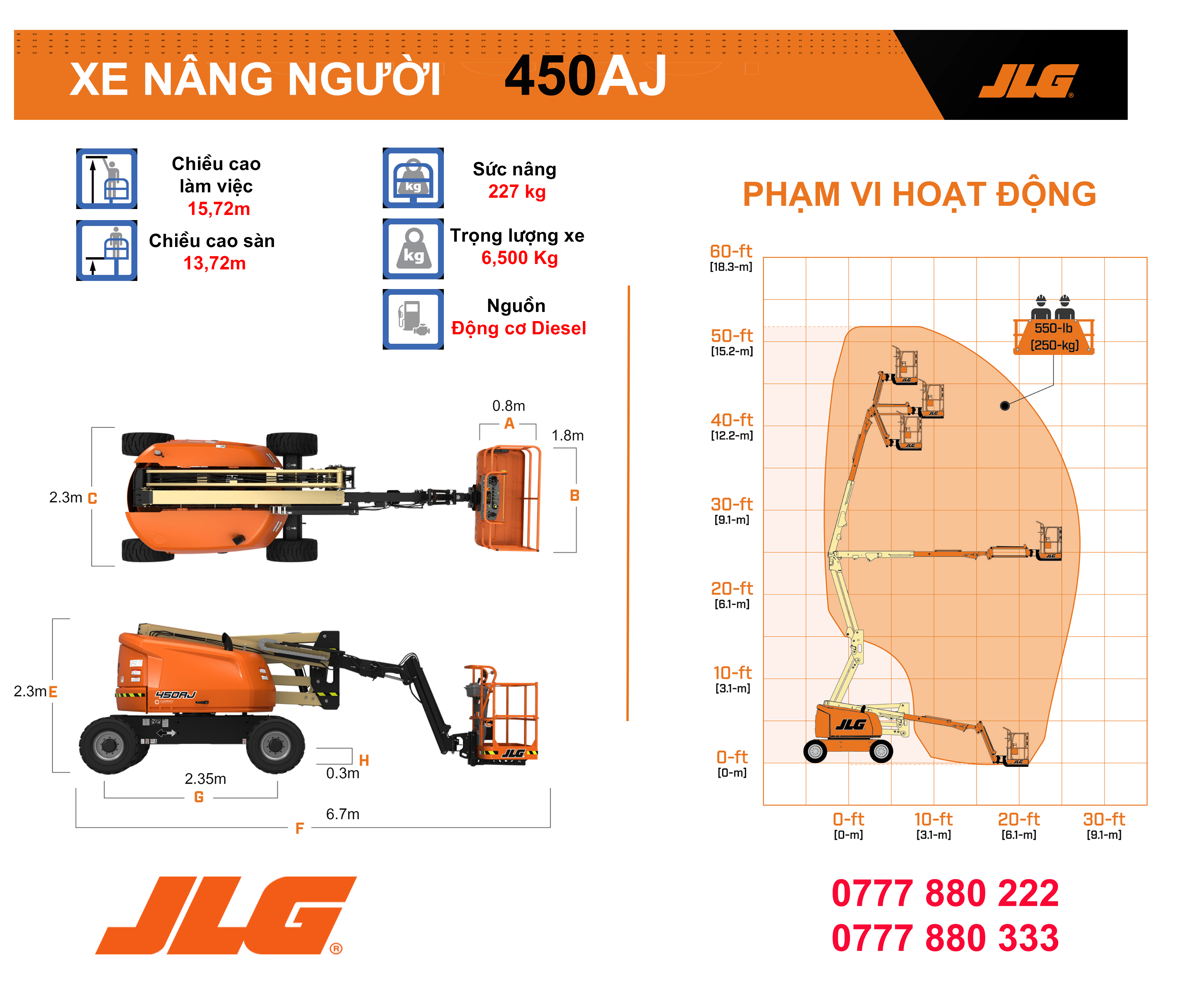Thuê xe nâng người Z-Boom cao 16m JLG 450AJ