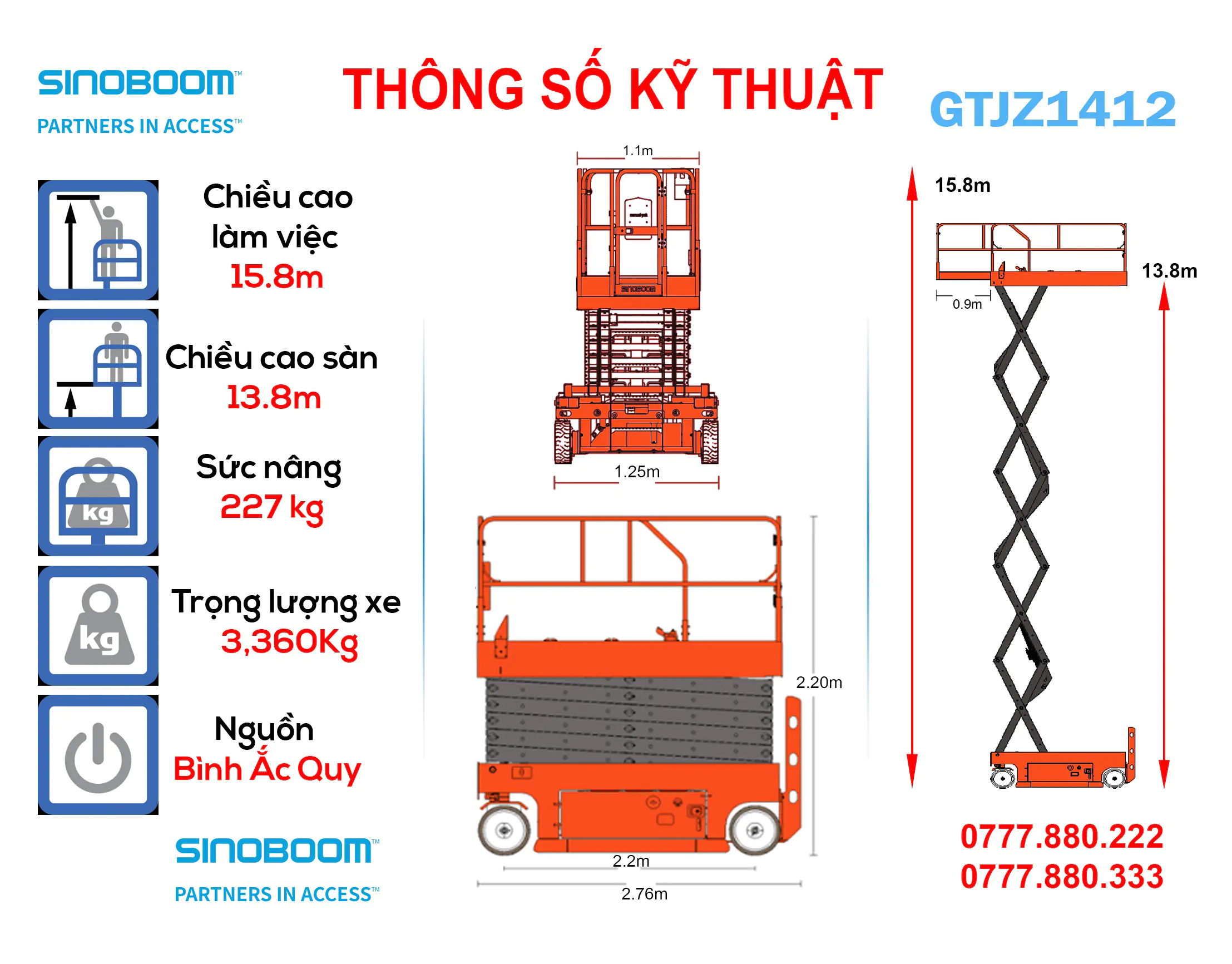 Thuê Xe Nâng Người SinoBoom GTJZ1412 cao 16 mét